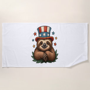 Sloth 4th of July Beach Towel