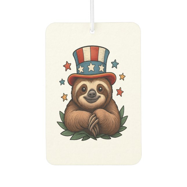 Sloth 4th of July Car Air Freshener (Front)