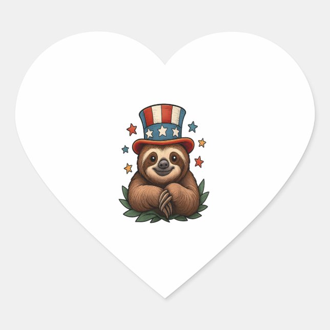 Sloth 4th of July Heart Sticker (Front)
