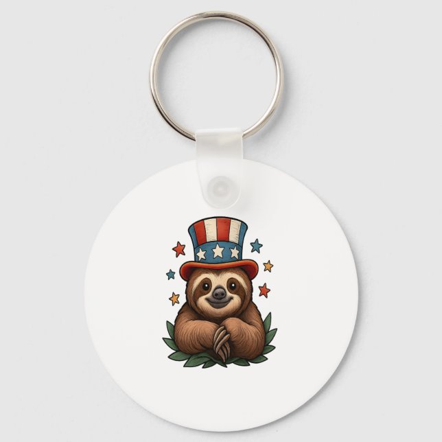 Sloth 4th of July Key Ring (Front)