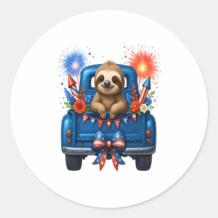 Sloth 4th of July Usa Classic Round Sticker