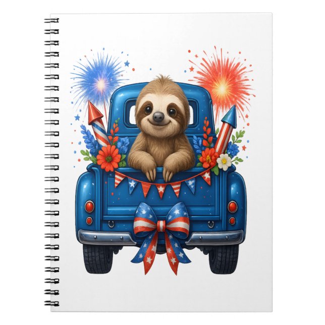 Sloth 4th of July Usa Notebook (Front)