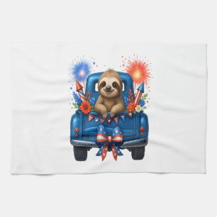 Sloth 4th of July Usa Tea Towel
