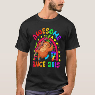 Sloth 7th Birthday Awesome Since 2015 Rainbow T-Shirt