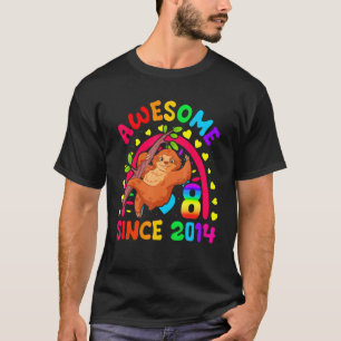 Sloth 8th Birthday Awesome Since 2014 Rainbow T-Shirt