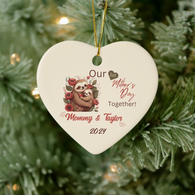  Sloth and baby, Our First Mother's Day Together Ceramic Ornament (Tree)