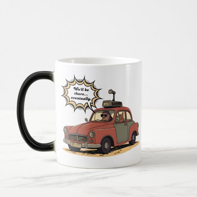 Sloth and Bunny Cartoon Road Trip Adventure Magic Mug (Left)