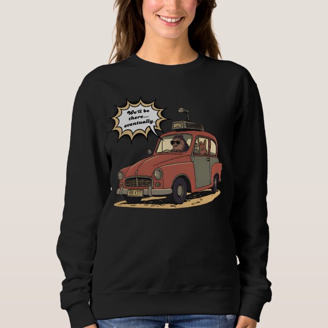 Sloth and Bunny Cartoon Road Trip Adventure Sweatshirt (Front)