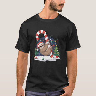 Sloth and Giant Candy Cane Christmas Pajama for Sl T-Shirt