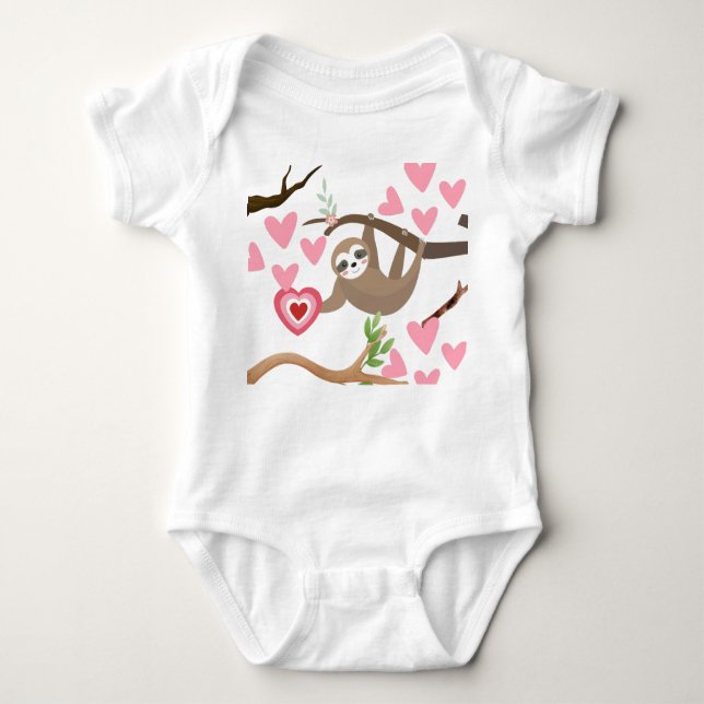 Sloth and Hearts Baby Bodysuit (Front)