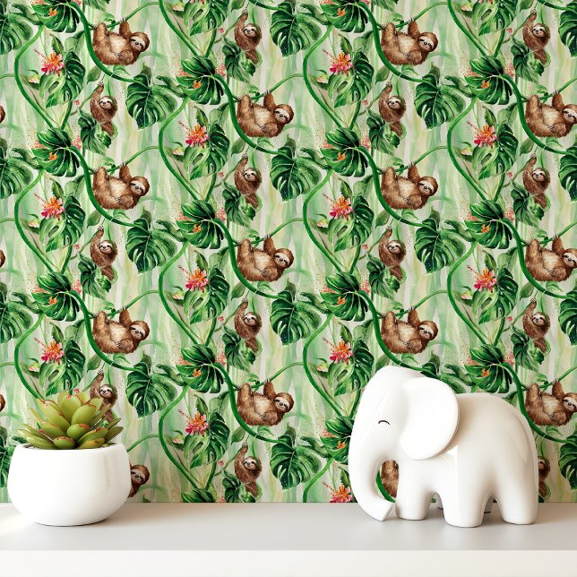 Sloth and Tropical Leaves Wallpaper (Creator Uploaded)