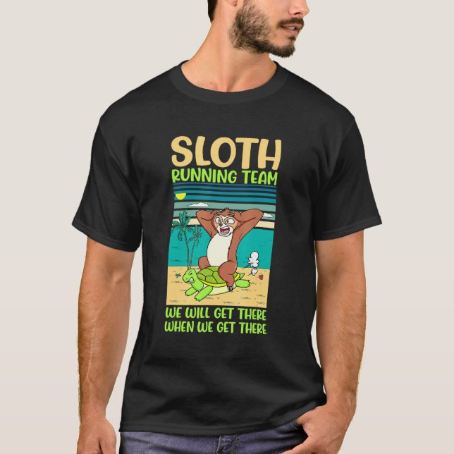 Sloth and turtle Running Team Humour Funny Team T-Shirt (Front)