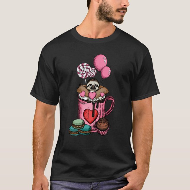 Sloth Animal in Coffee Cup Mug Valentine V Day Cut T-Shirt (Front)