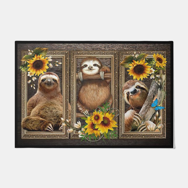 Sloth Animal Printed Welcome Doormat, Sloth decor Doormat (Front)