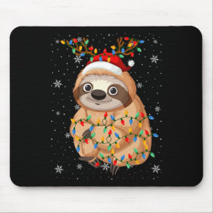 Sloth Animal Santa Hat Ugly Christmas Tree Lights Mouse Pad