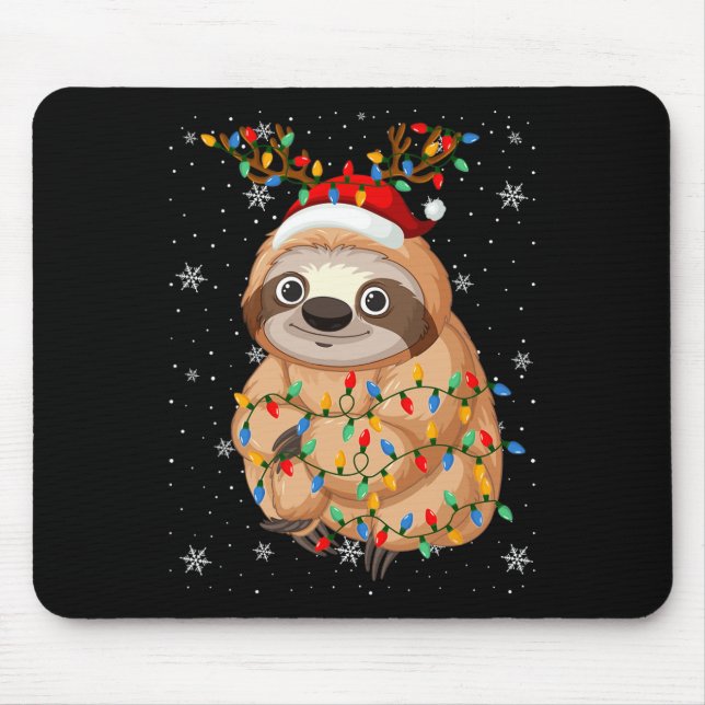 Sloth Animal Santa Hat Ugly Christmas Tree Lights  Mouse Pad (Front)