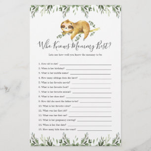 Sloth Animals Baby Shower Who Knows Mummy Best