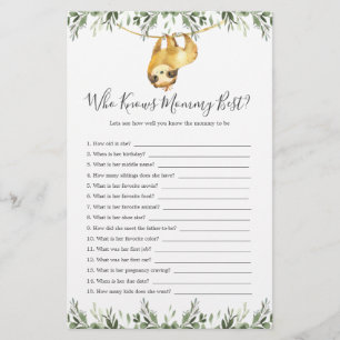 Sloth Animals Baby Shower Who Knows Mummy Best