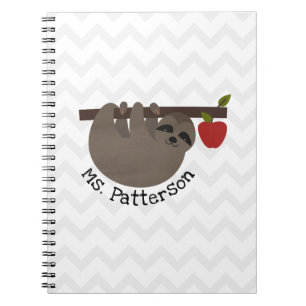 Sloth Apple Tree Chevron Teacher Notebook
