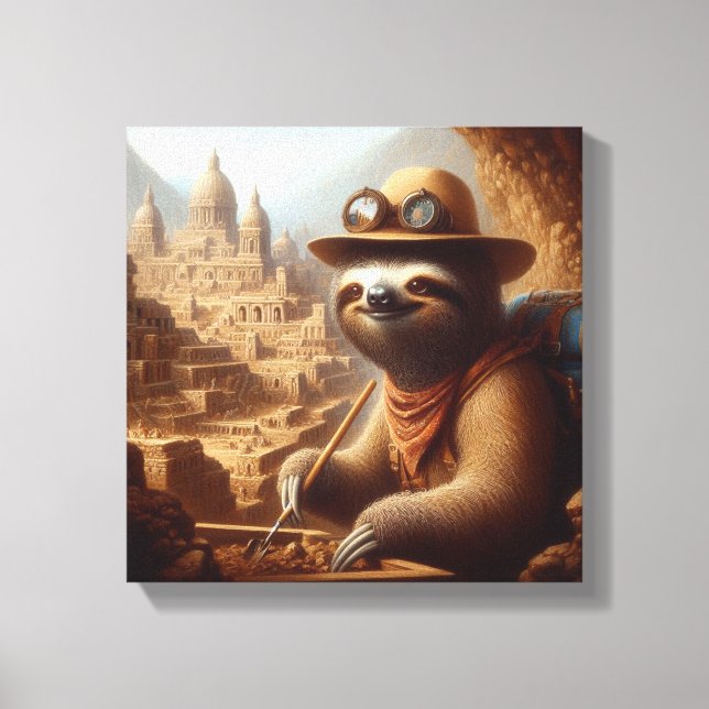 Sloth Archaeologist Canvas Print (Front)
