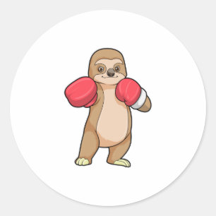 Sloth as Boxer with Boxing gloves Classic Round Sticker