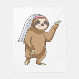 Sloth as Bride with Veil Fleece Blanket