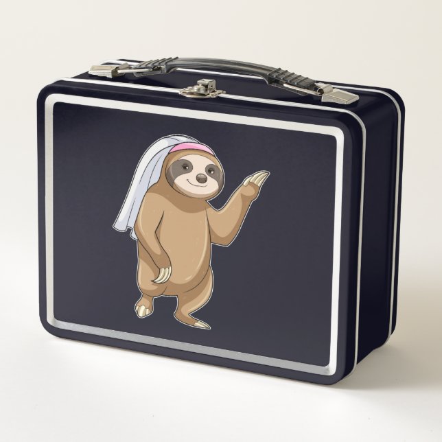 Sloth as Bride with Veil Metal Lunch Box (Front)
