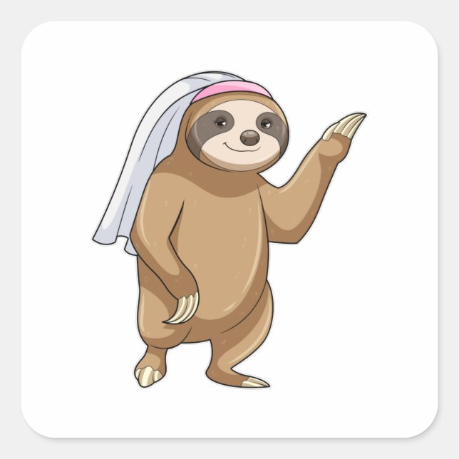 Sloth as Bride with Veil Square Sticker (Front)
