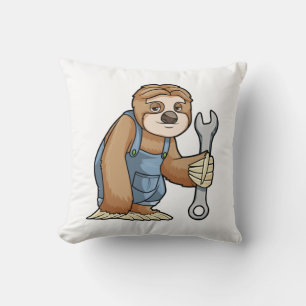 Sloth as Craftsman with Wrench Cushion