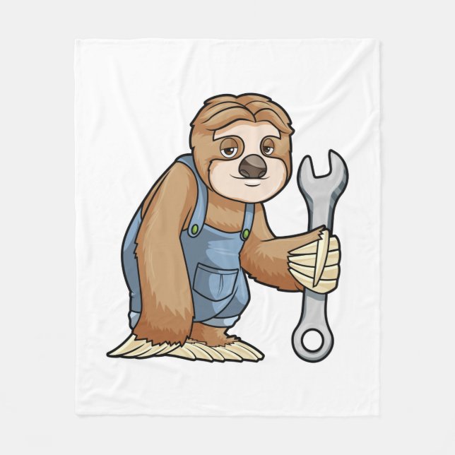 Sloth as Craftsman with Wrench Fleece Blanket (Front)