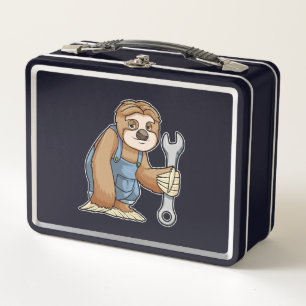 Sloth as Craftsman with Wrench Metal Lunch Box