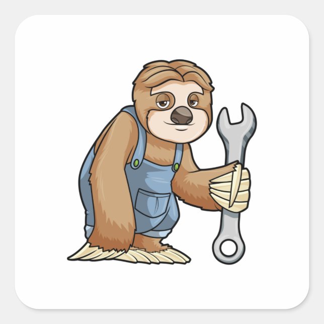 Sloth as Craftsman with Wrench Square Sticker (Front)