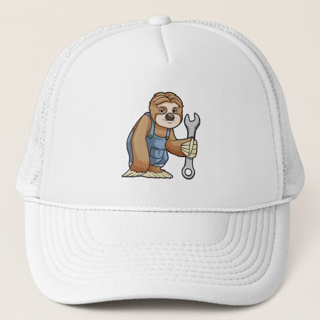 Sloth as Craftsman with Wrench Trucker Hat (Front)