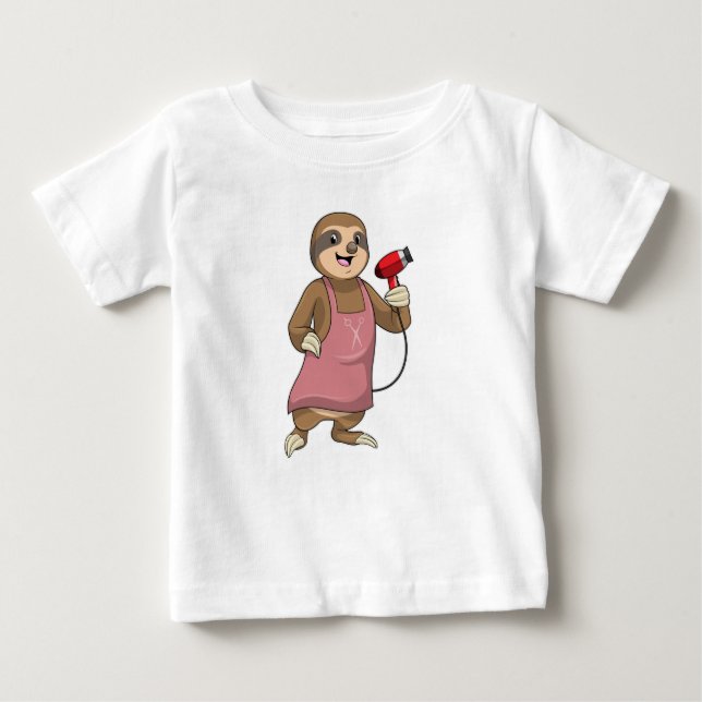 Sloth as Hair stylist with Hairdryer Baby T-Shirt (Front)
