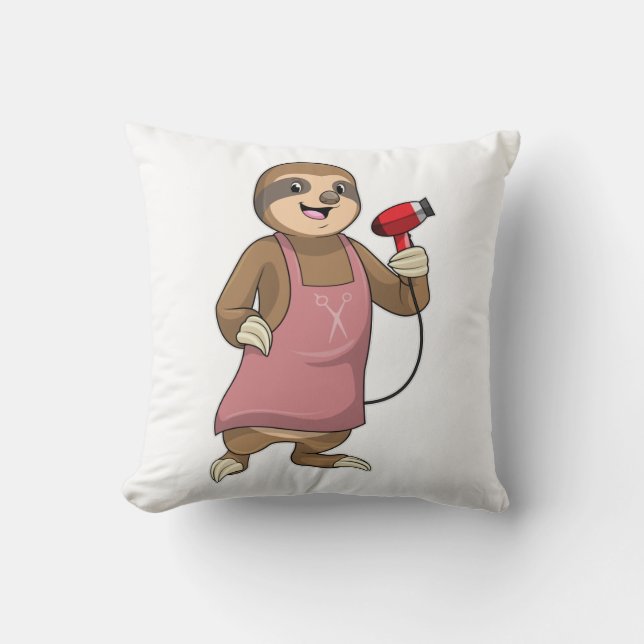 Sloth as Hair stylist with Hairdryer Cushion (Front)