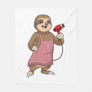 Sloth as Hair stylist with Hairdryer Fleece Blanket