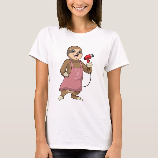 Sloth as Hair stylist with Hairdryer T-Shirt (Front)