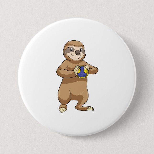 Sloth as Handball player with Handball 7.5 Cm Round Badge (Front)