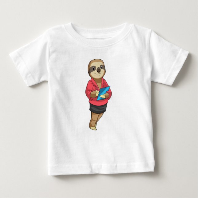 Sloth as Secretary with Notepad Baby T-Shirt (Front)