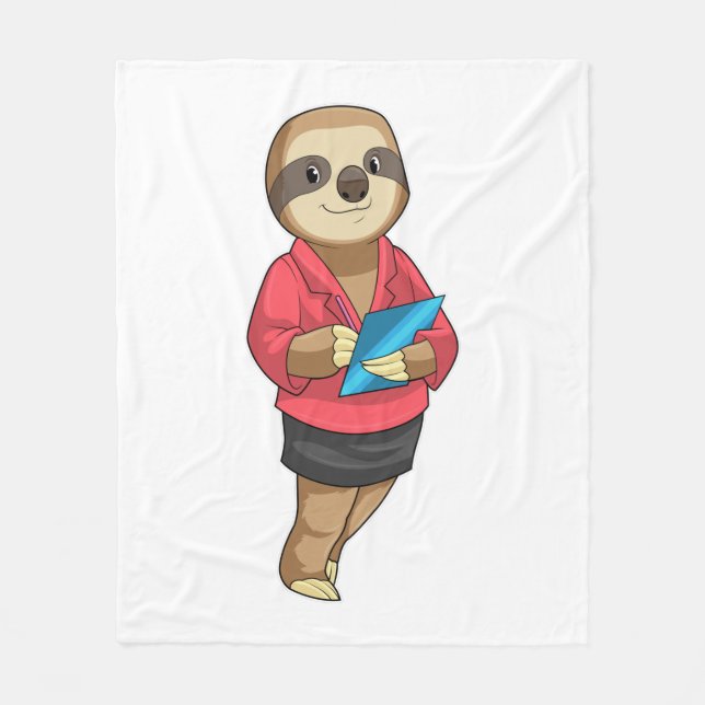 Sloth as Secretary with Notepad Fleece Blanket (Front)