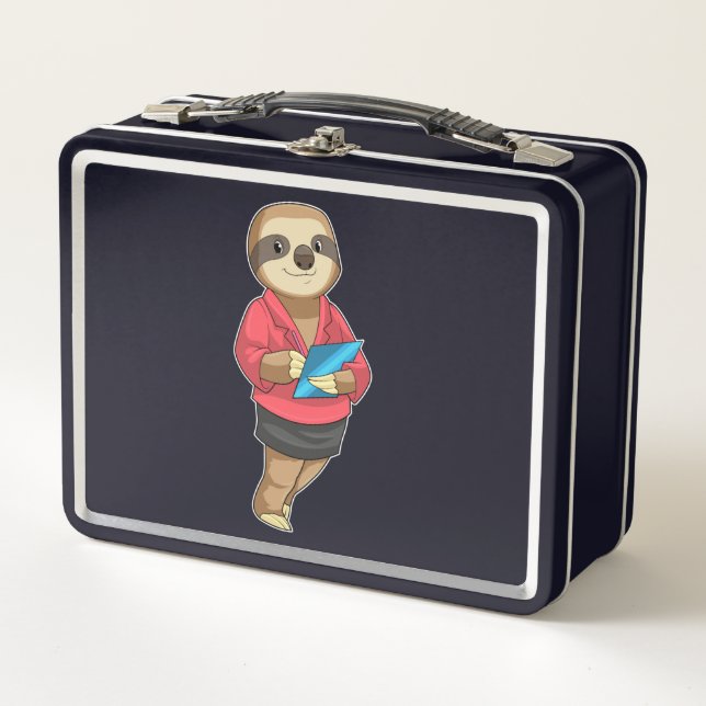 Sloth as Secretary with Notepad Metal Lunch Box (Front)