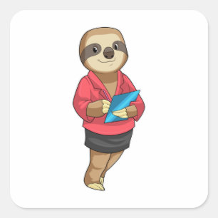 Sloth as Secretary with Notepad Square Sticker