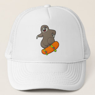 Sloth as Skater with Skateboard Trucker Hat