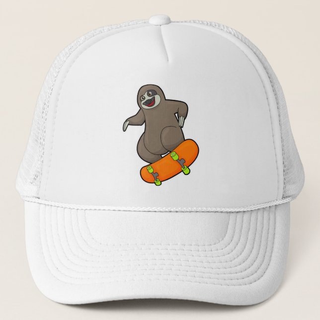 Sloth as Skater with Skateboard Trucker Hat (Front)