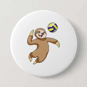 Sloth as Volleyball player with Volleyball 7.5 Cm Round Badge