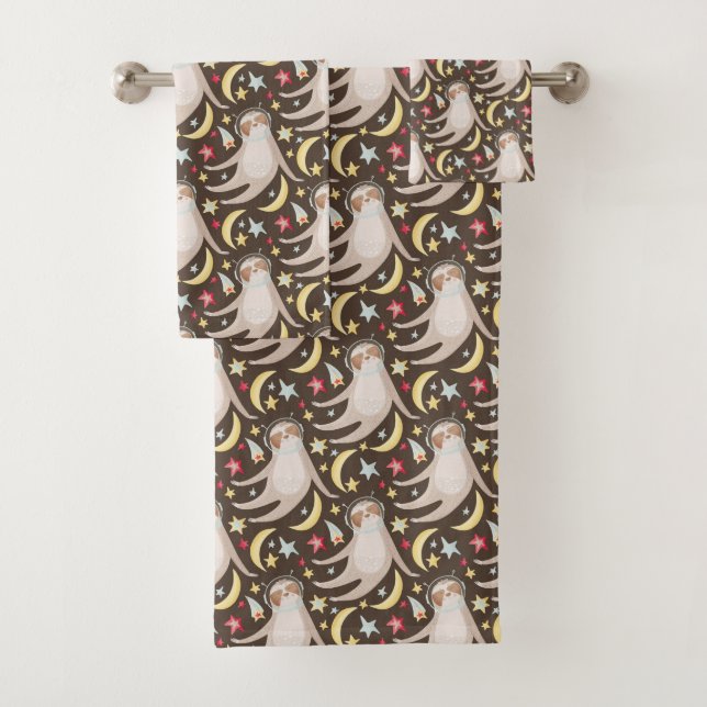 Sloth Astronaut Pattern Bath Towel Set (Insitu)