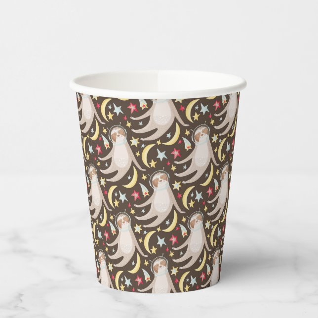 Sloth Astronaut Pattern Paper Cups (Left)