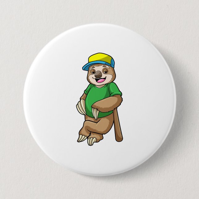 Sloth at Baseball with Baseball bat 7.5 Cm Round Badge (Front)