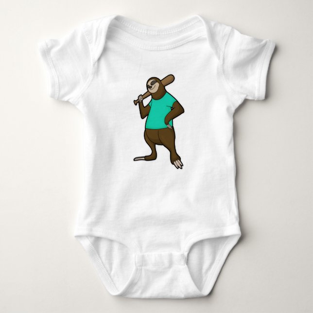 Sloth at Baseball with Baseball bat Baby Bodysuit (Front)