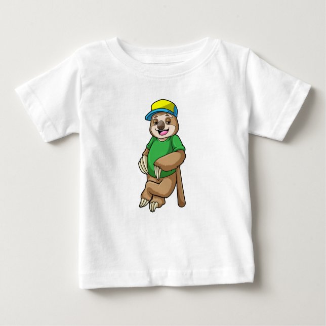 Sloth at Baseball with Baseball bat Baby T-Shirt (Front)